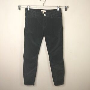 Cotton Blend Dark Green Corduroy Slim Pants Lowrise Stretch 29waist